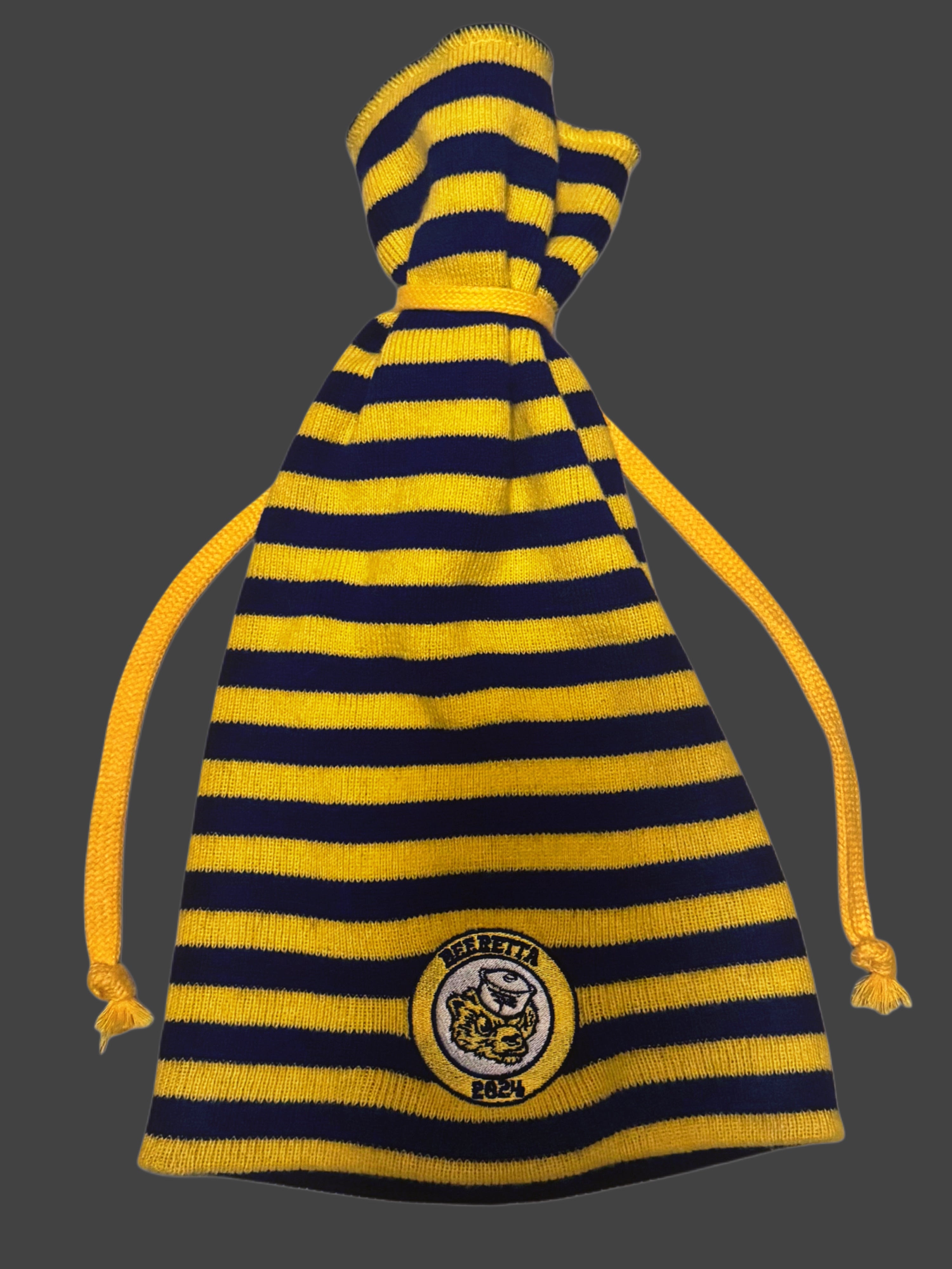 NavyMustard Tie Top Beanie