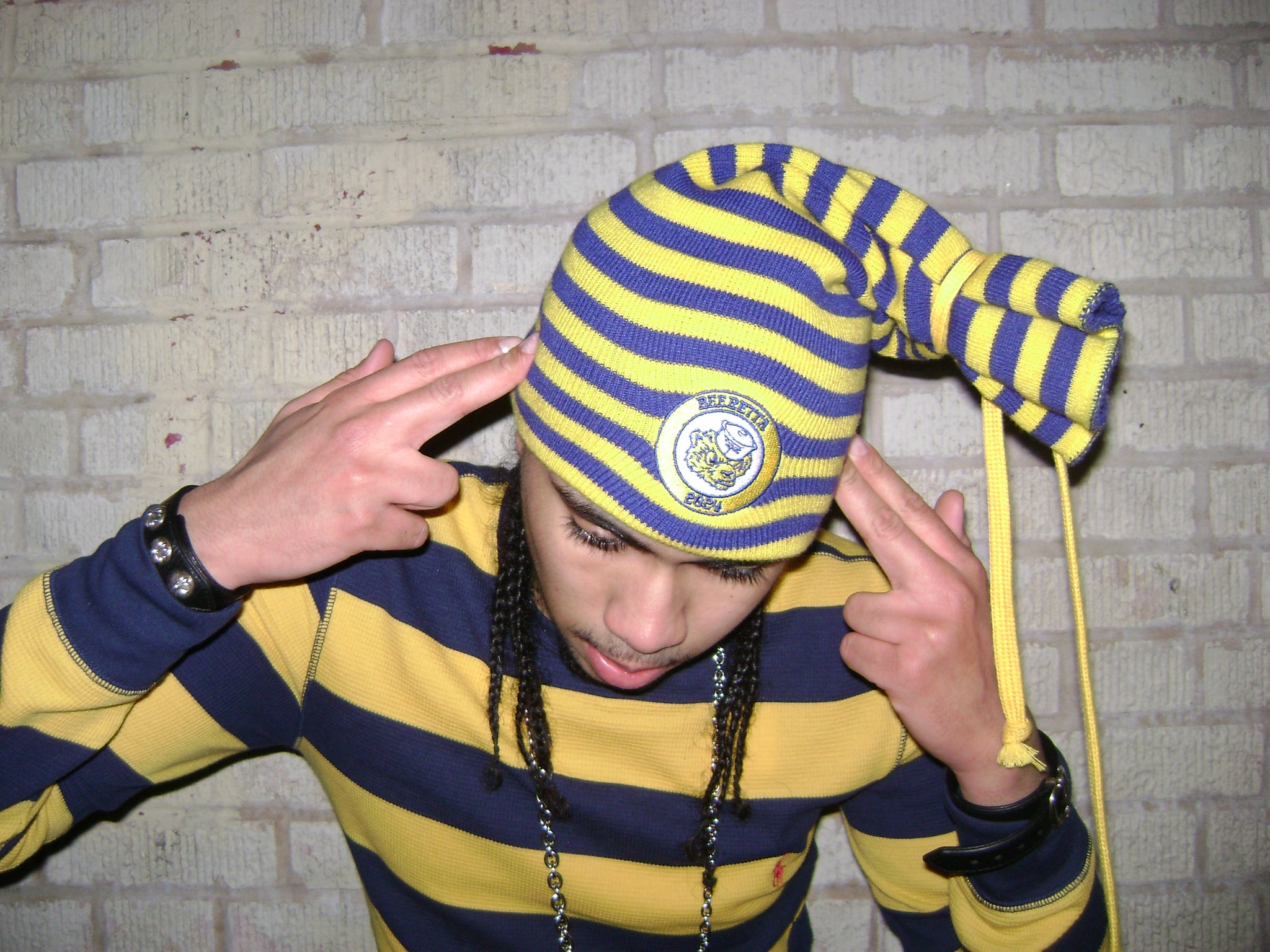 NavyMustard Tie Top Beanie