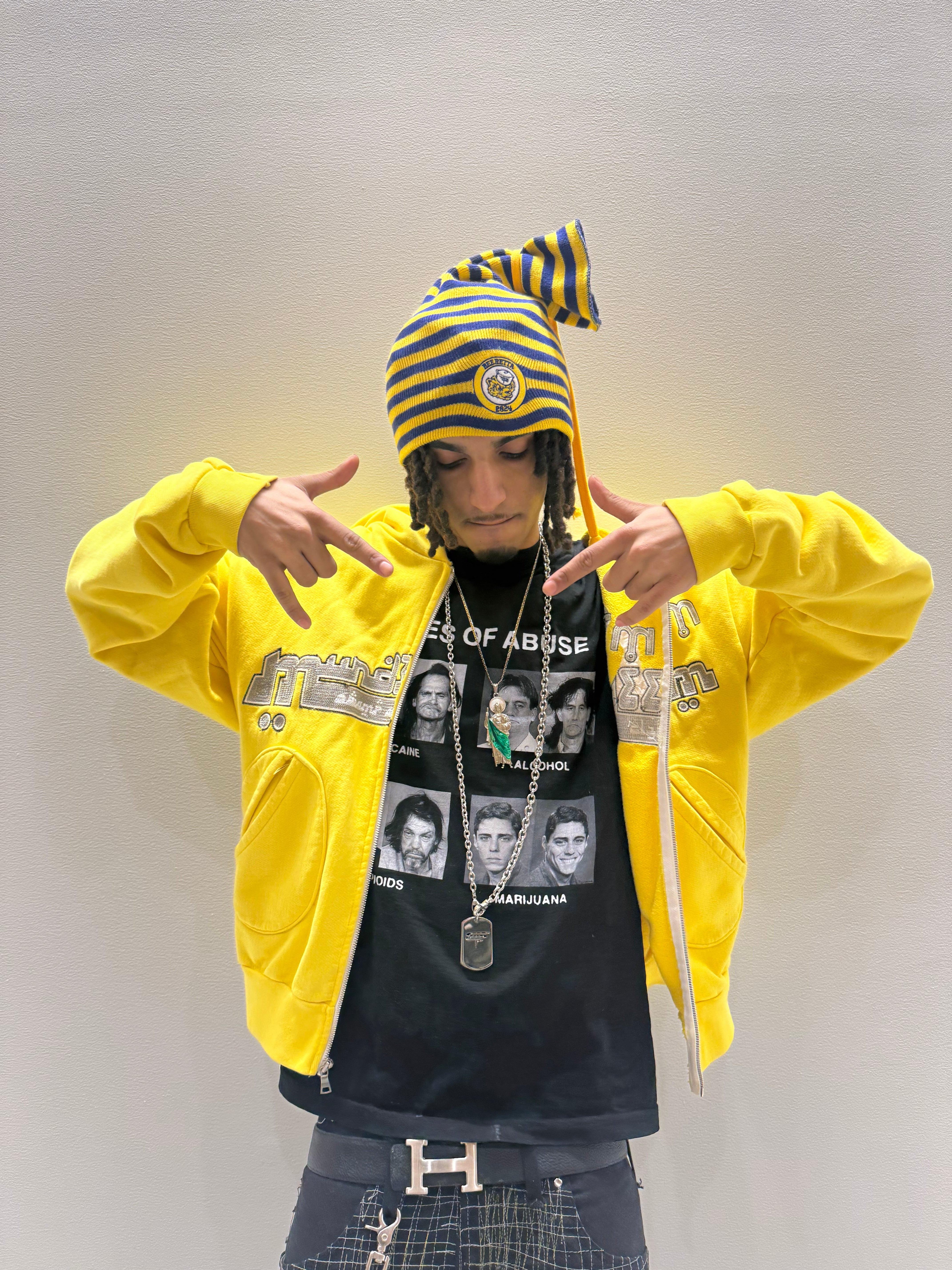 NavyMustard Tie Top Beanie