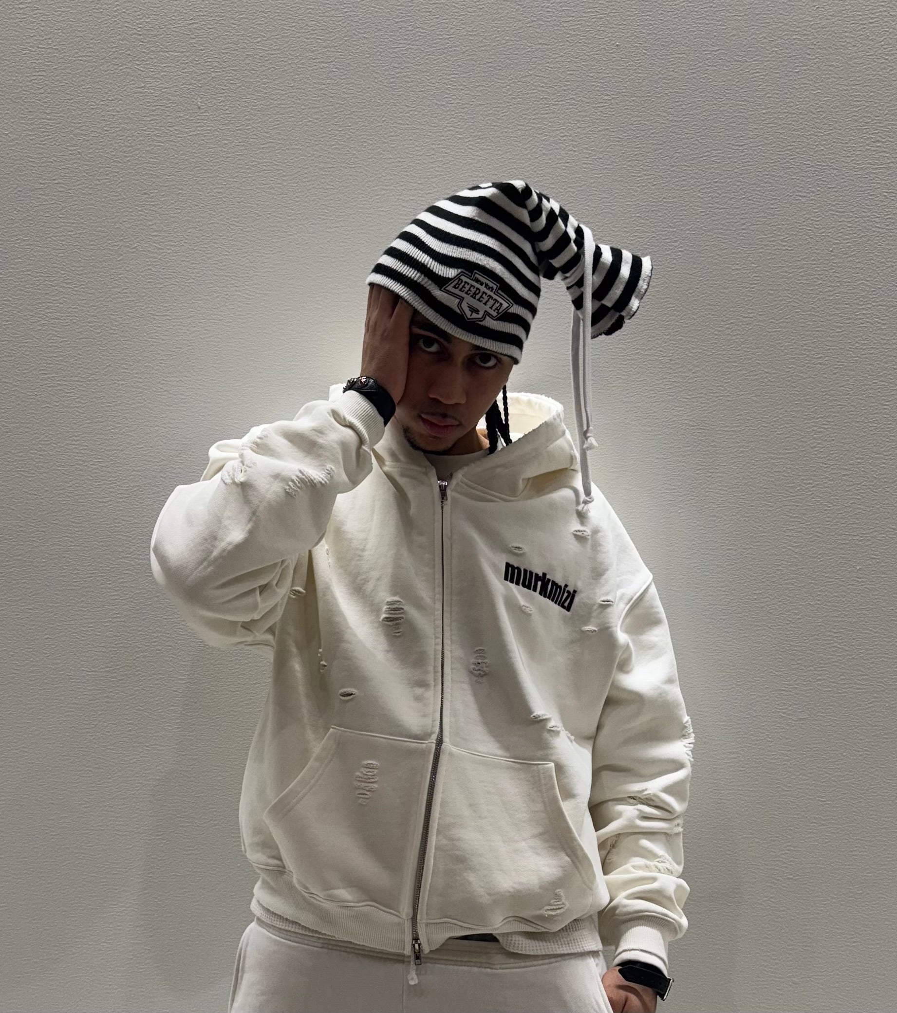 MonoChrome Tie Top Beanie